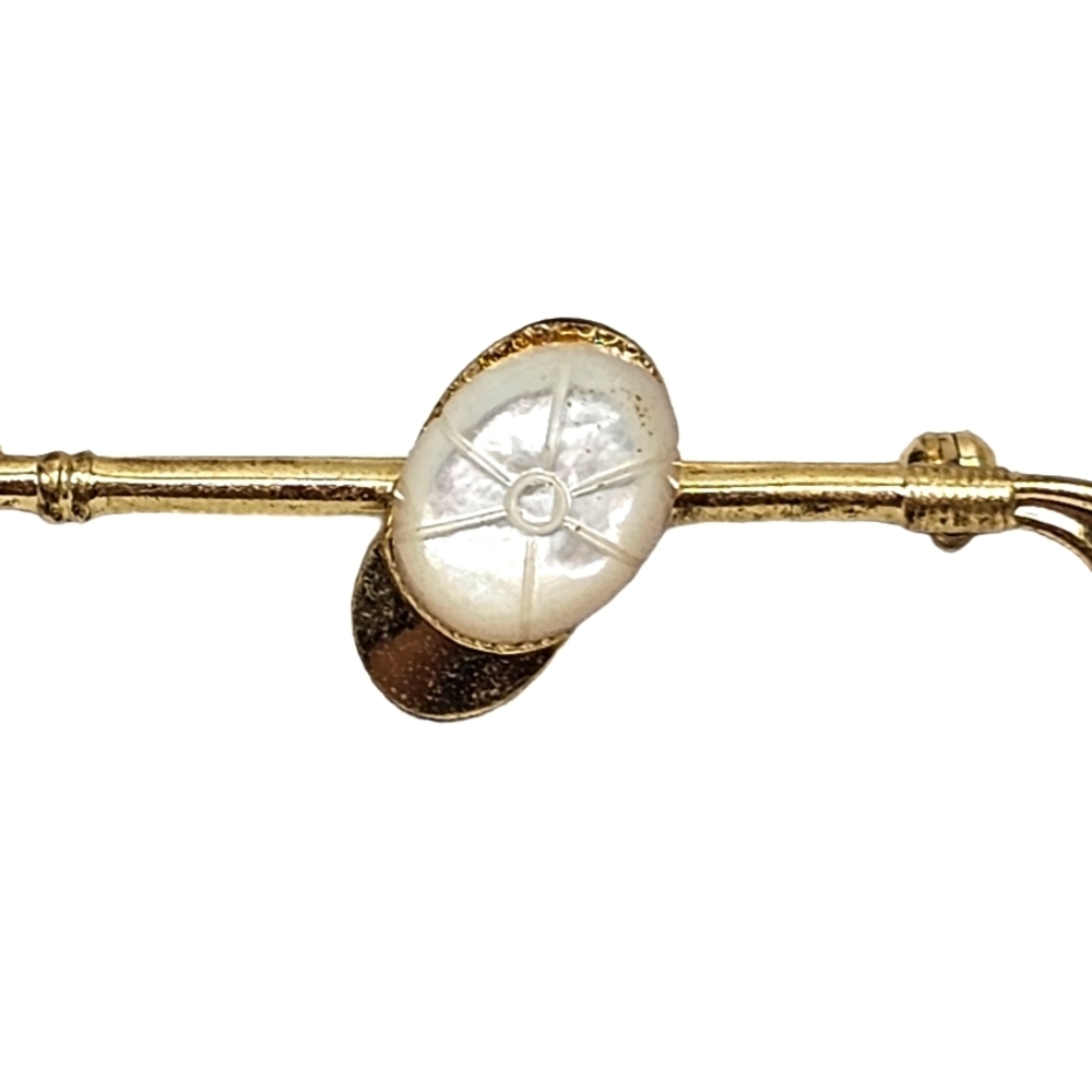 Gold-Tone Bar Brooch with White Mother-of-Pearl Accent